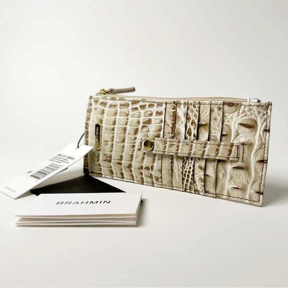 Brahmin Oyster Grey Melbourne Genuine Leather Credit Card Wallet Case
